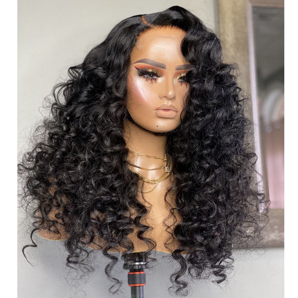 wand curls 5x5 lace closure wig human hair black
