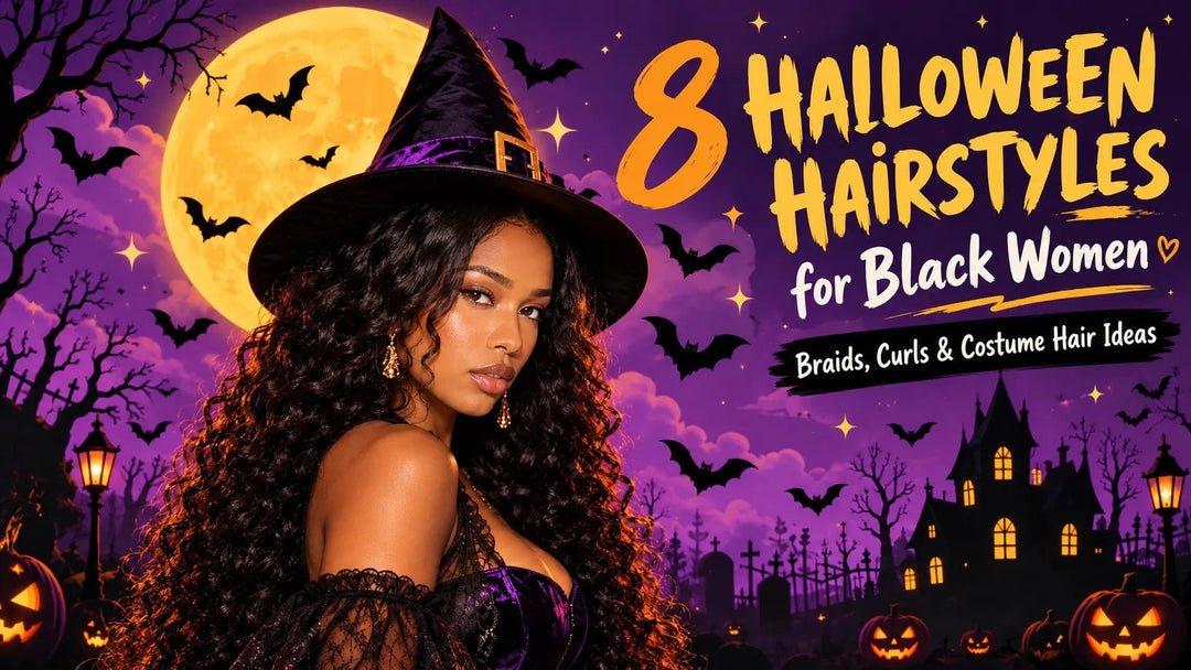 Halloween hairstyles for Black women featuring creative braids, voluminous curls, and costume-inspired hair looks for a stylish Halloween celebration.