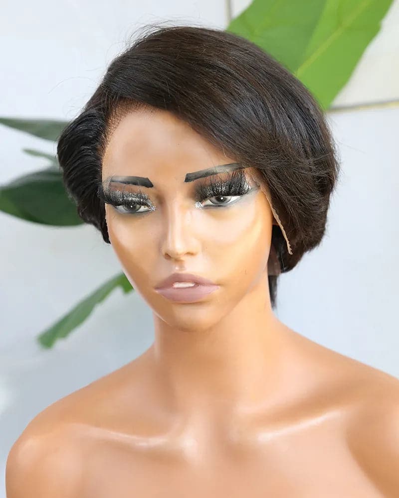 Natural Color Short Straight Pixie Cut 13x6 Lace Front Wig for Sale NW