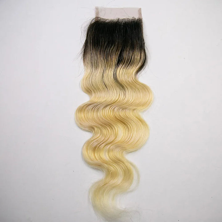 #1B/613 blonde body wave 4x4 lace closure