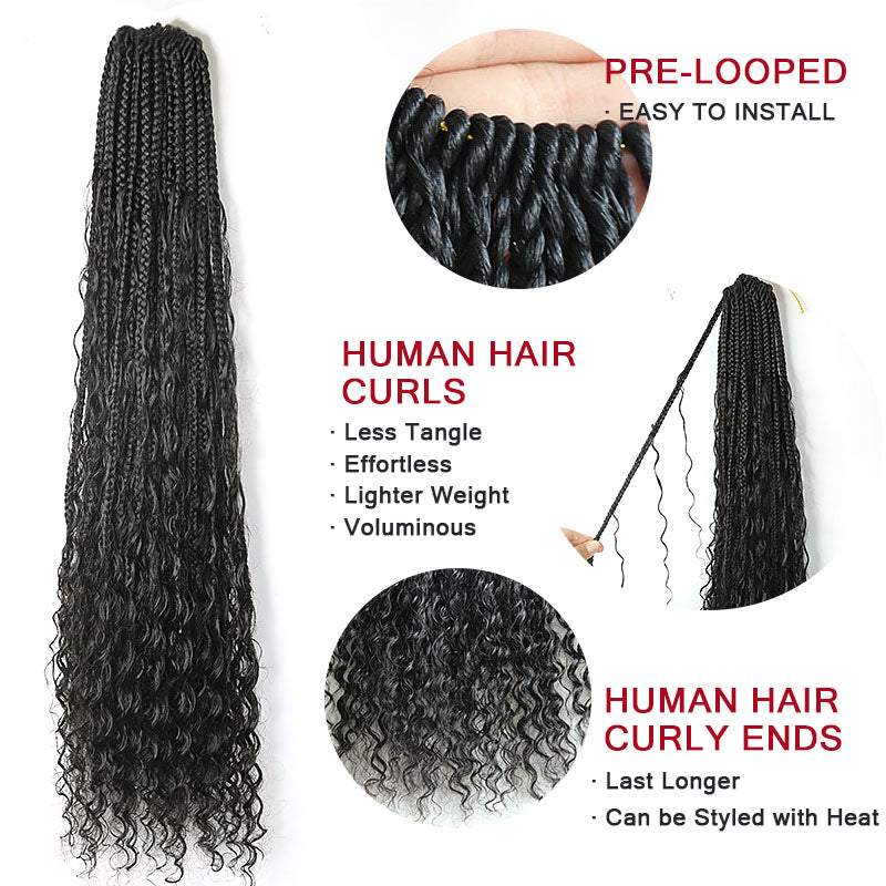 24 Inch Crochet Boho Deep Wave Braids with Human Hair Curls