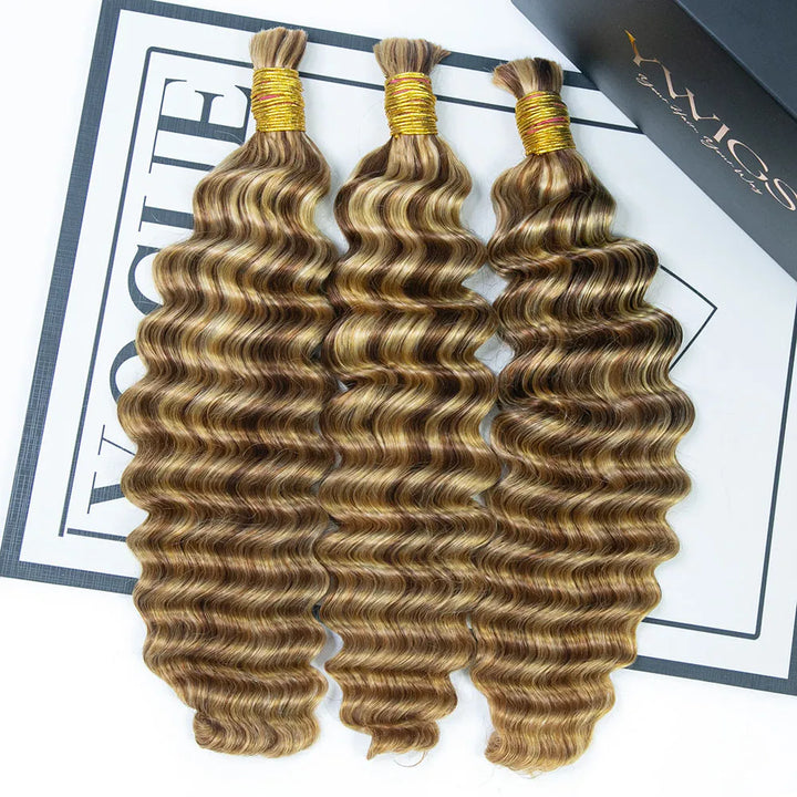 #27/#30/#613 Mix Color Blend Deep Wave Bulk Human Braiding Hair