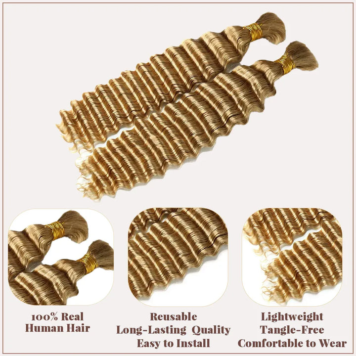 #27 Honey Blonde Deep Wave Bulk Hair Extensions for Braiding