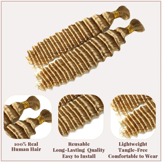 #27 Honey Blonde Deep Wave Bulk Hair Extensions for Braiding
