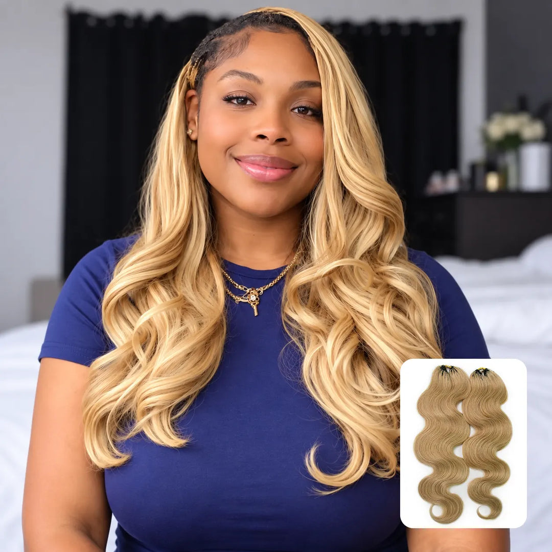 Ywigs #27 Honey Blonde body wave human crochet hair front view for bright crochet braid style