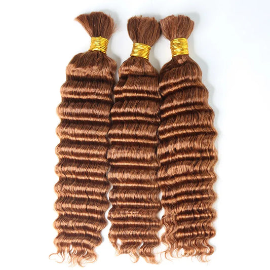 #30 Light Brown Deep Wave Bulk Hair Extensions for Braiding