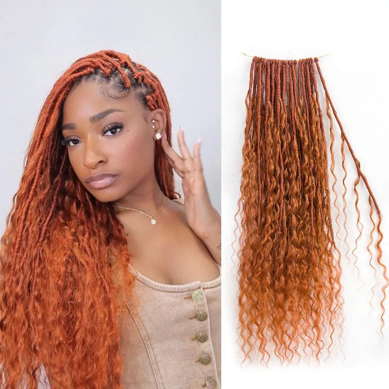 #350 Solid Ginger Crochet Boho Locs with Human Hair Curls – Ywigs