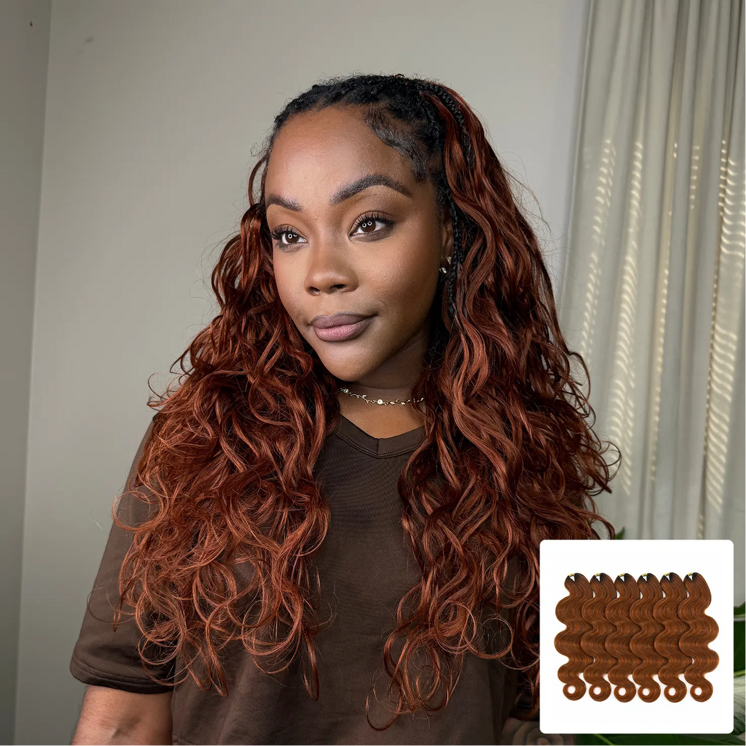 Ywigs #350 Auburn Body Wave Human Crochet Hair Combo Set, showcasing warm auburn tones and soft waves