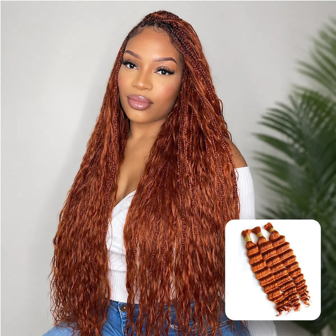 Ywigs #350 Flaming Ginger Deep Wave Bulk Hair front view for boho braids