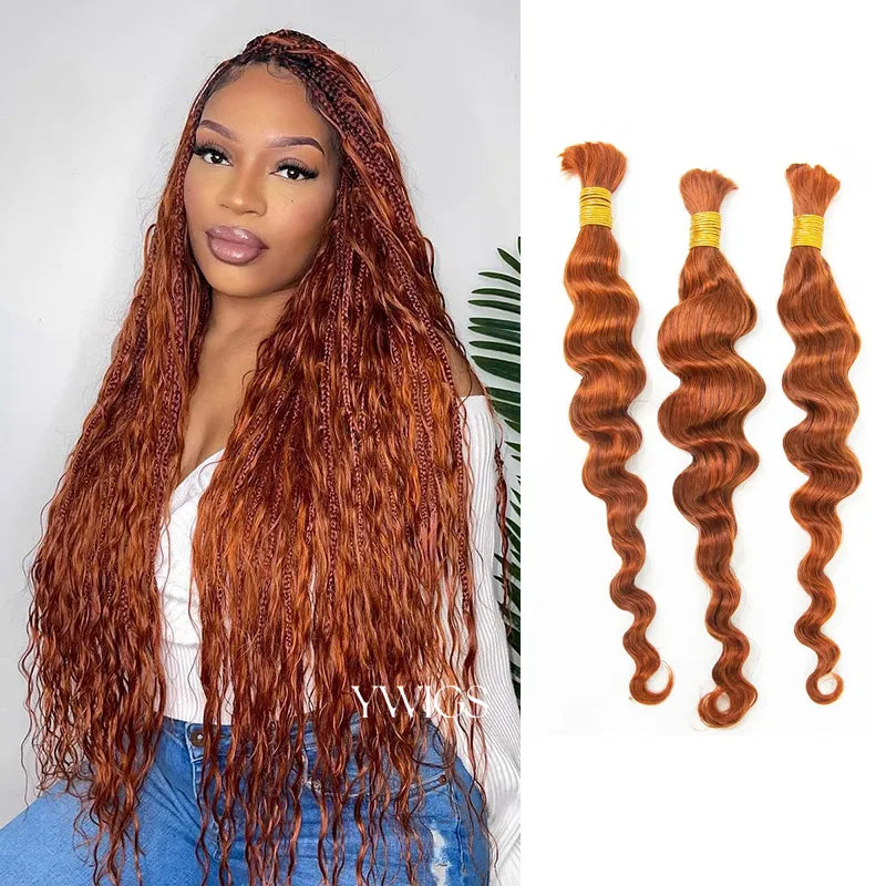 #350 Flaming Ginger Loose Wave Bulk Human Hair Extensions for Braiding