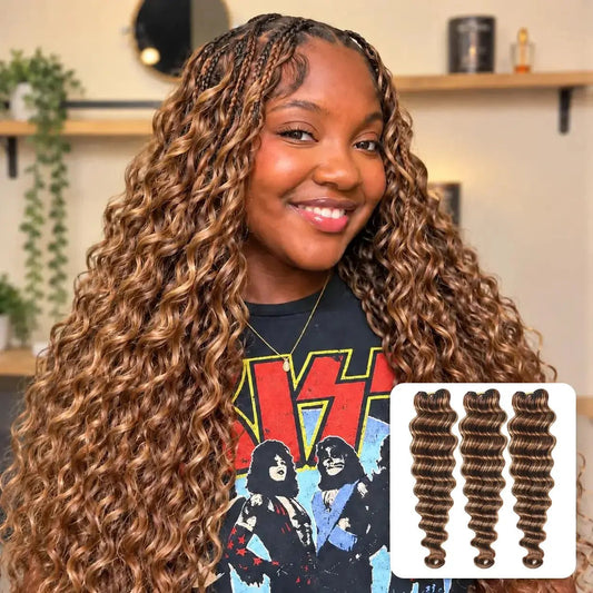 Ywigs #4/27/30 Mix Color Blend Loose Deep Wave Human Crochet Hair front view for crochet braid style