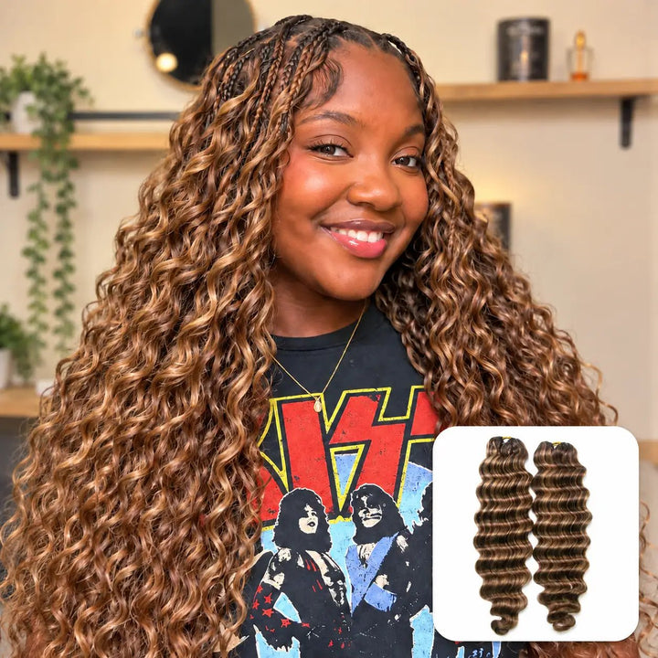 Ywigs #4/27/30 Mix Color Blend Loose Deep Wave Human Crochet Hair front view for crochet braid style