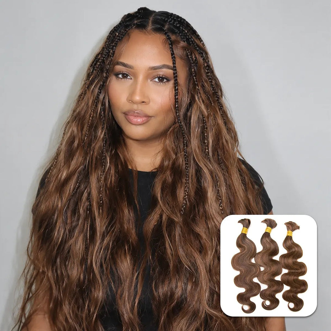 Ywigs #4/#30 Mix Color Blend Body Wave Bulk Human Braiding Hair front view for boho braids