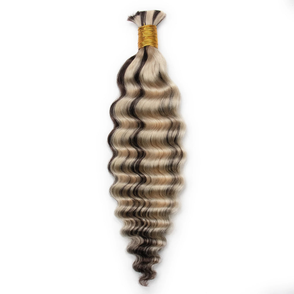 Ywigs #4/#613 Piano Color Deep Wave Bulk Hair Extensions for Braiding one bundle showing full wave texture