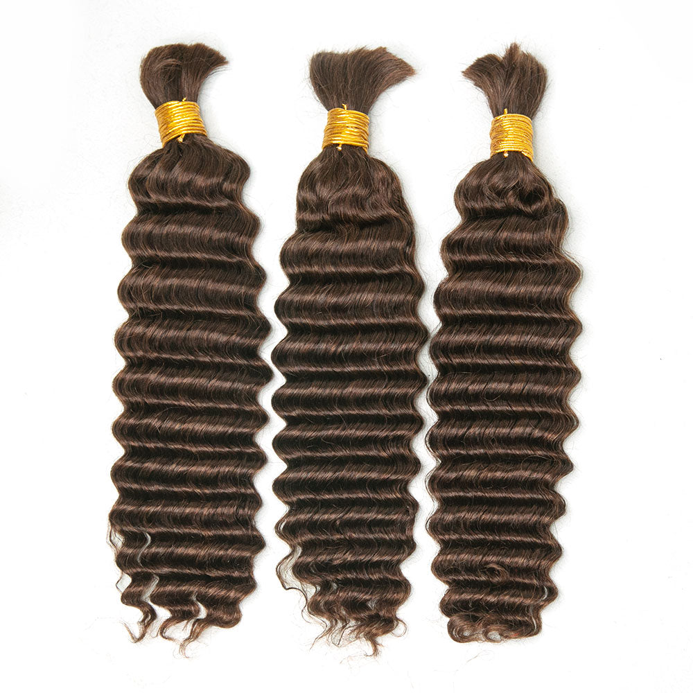 4 Medium Brown Deep Wave Bulk Hair Extensions for Braiding
