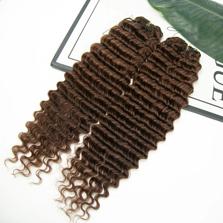 #4 Medium Brown Deep Wave Human Crochet Hair for Woman