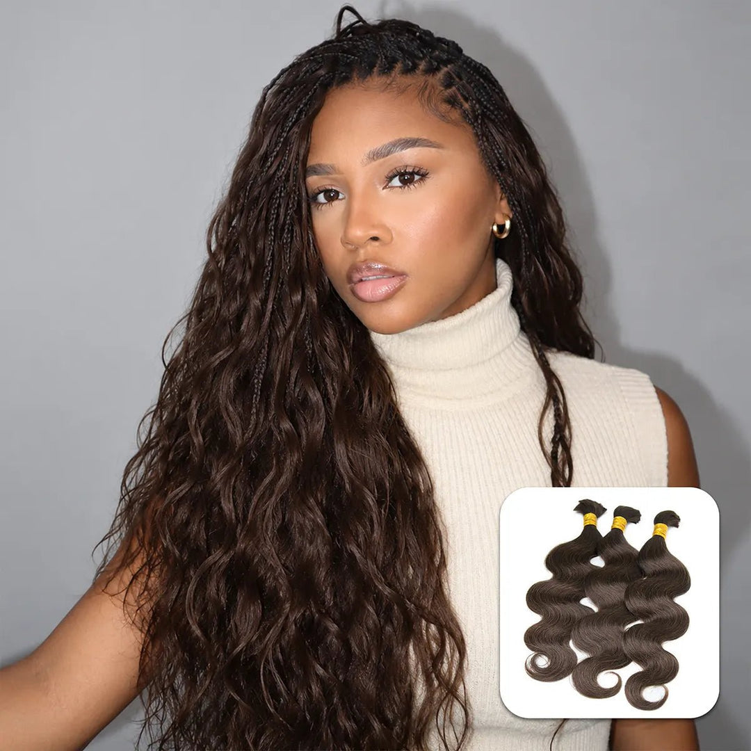 Ywigs #4 Medium Brown Body Wave bulk braiding hair front view for boho braids