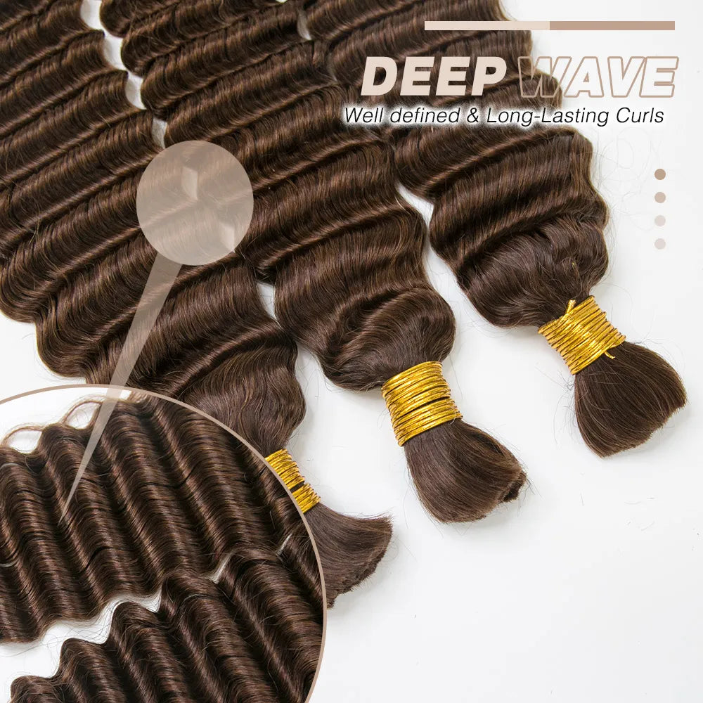Deep Wave Bulk Hair Extensions for Braiding #4 Medium Brown