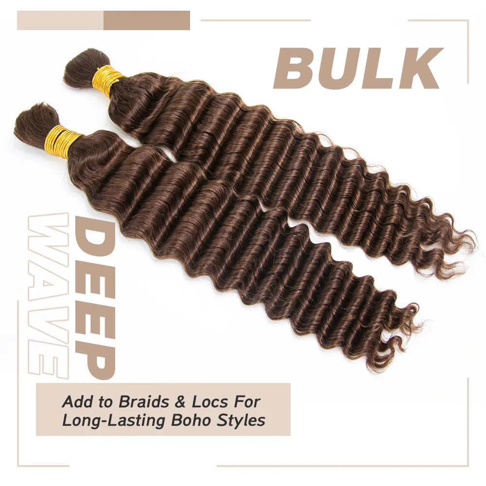 #4 Medium Brown Deep Wave Bulk Hair for Braiding