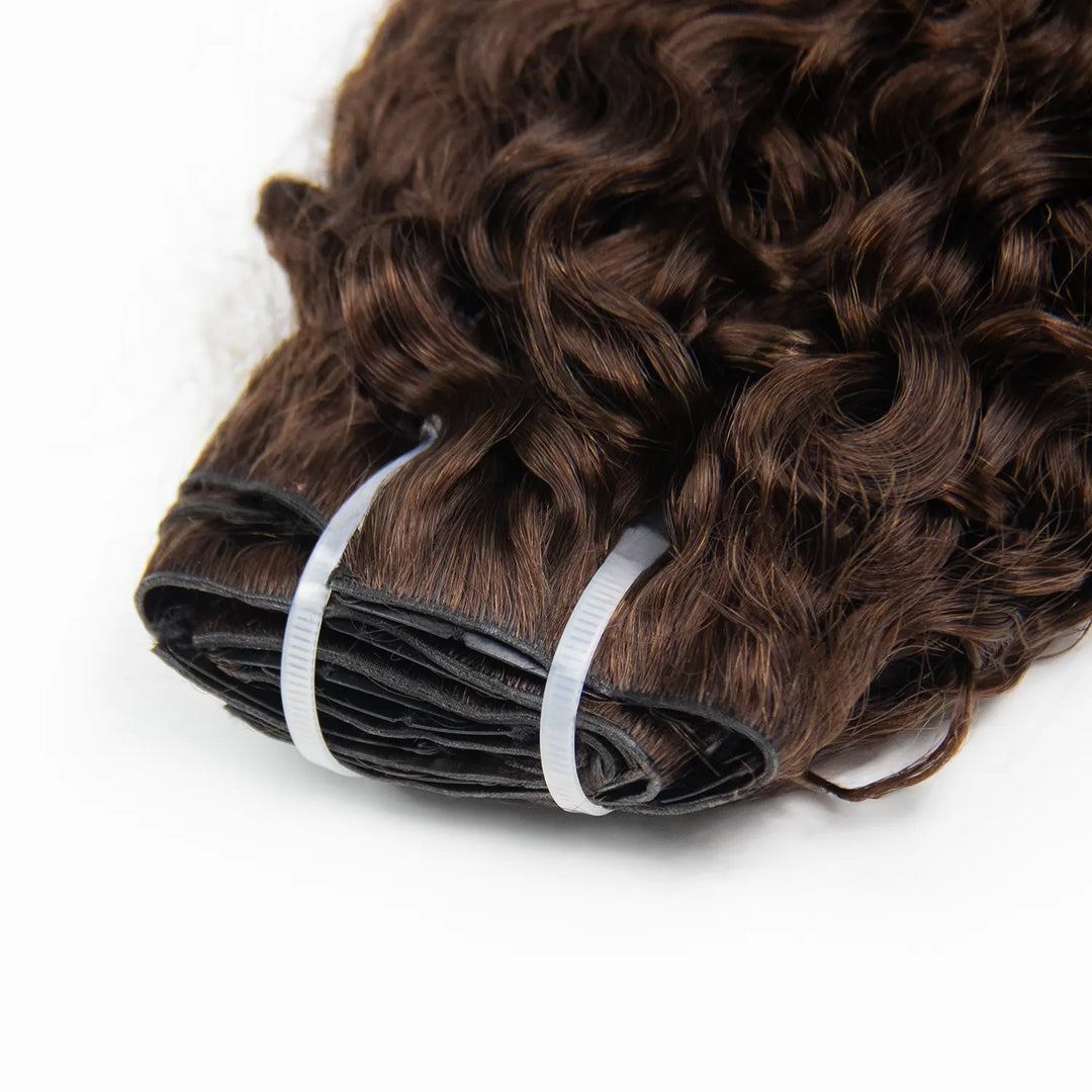 Single Ywigs #4 Medium Brown Water Curly Clip In Hair Extension showing defined curls