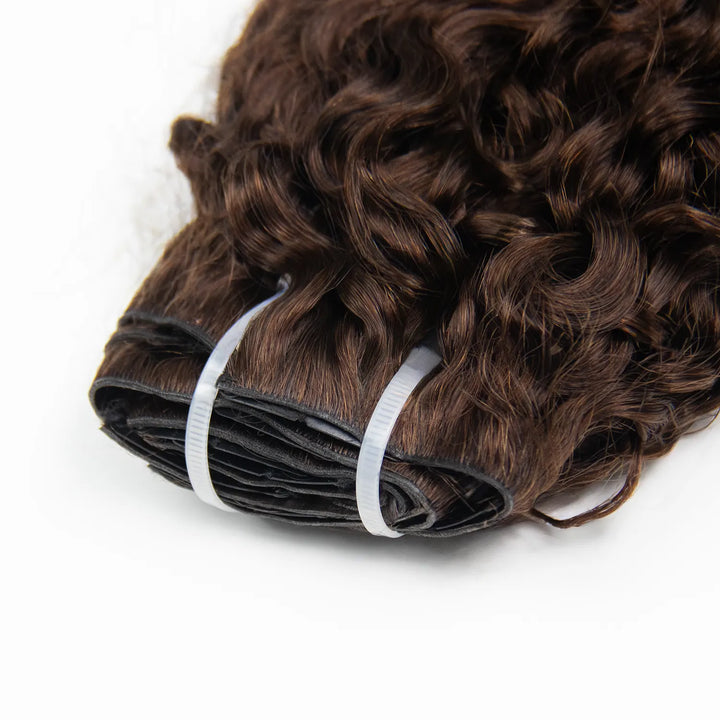 Single Ywigs #4 Medium Brown Water Curly Clip In Hair Extension showing defined curls