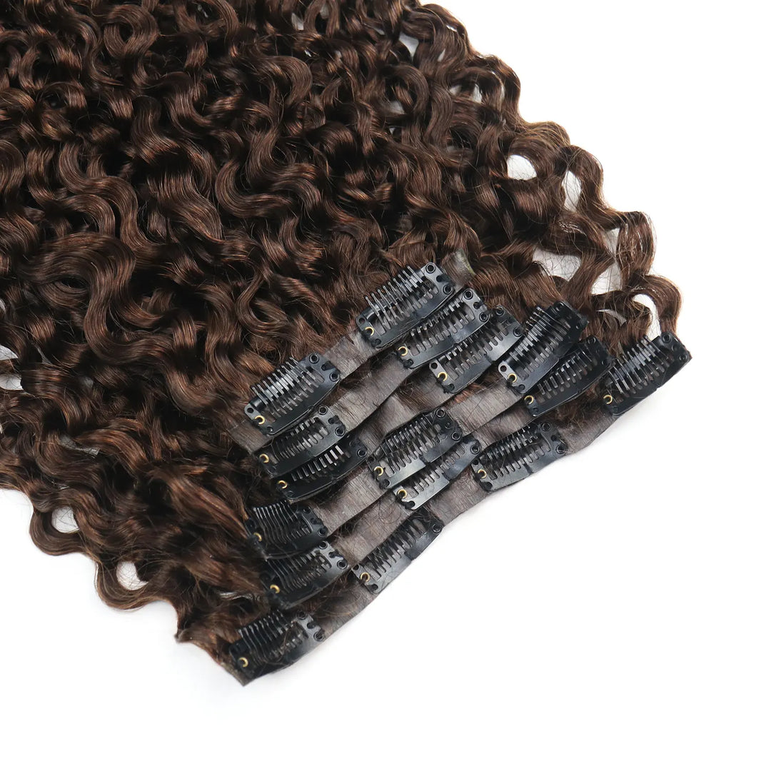 Single Ywigs #4 Medium Brown Water Curly Clip In Hair Extension showing defined curls