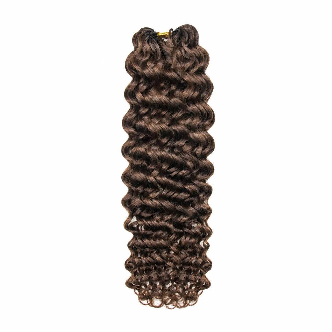 Ywigs #4 medium brown water wave human crochet hair single bundle front view