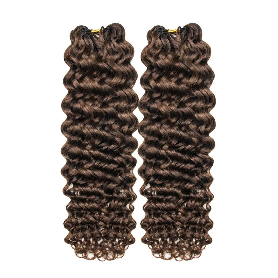 Ywigs #4 medium brown water wave human crochet hair 2 bundles