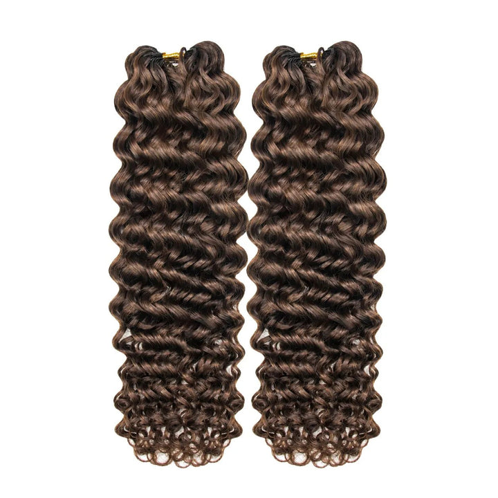 Ywigs #4 medium brown water wave human crochet hair 2 bundles