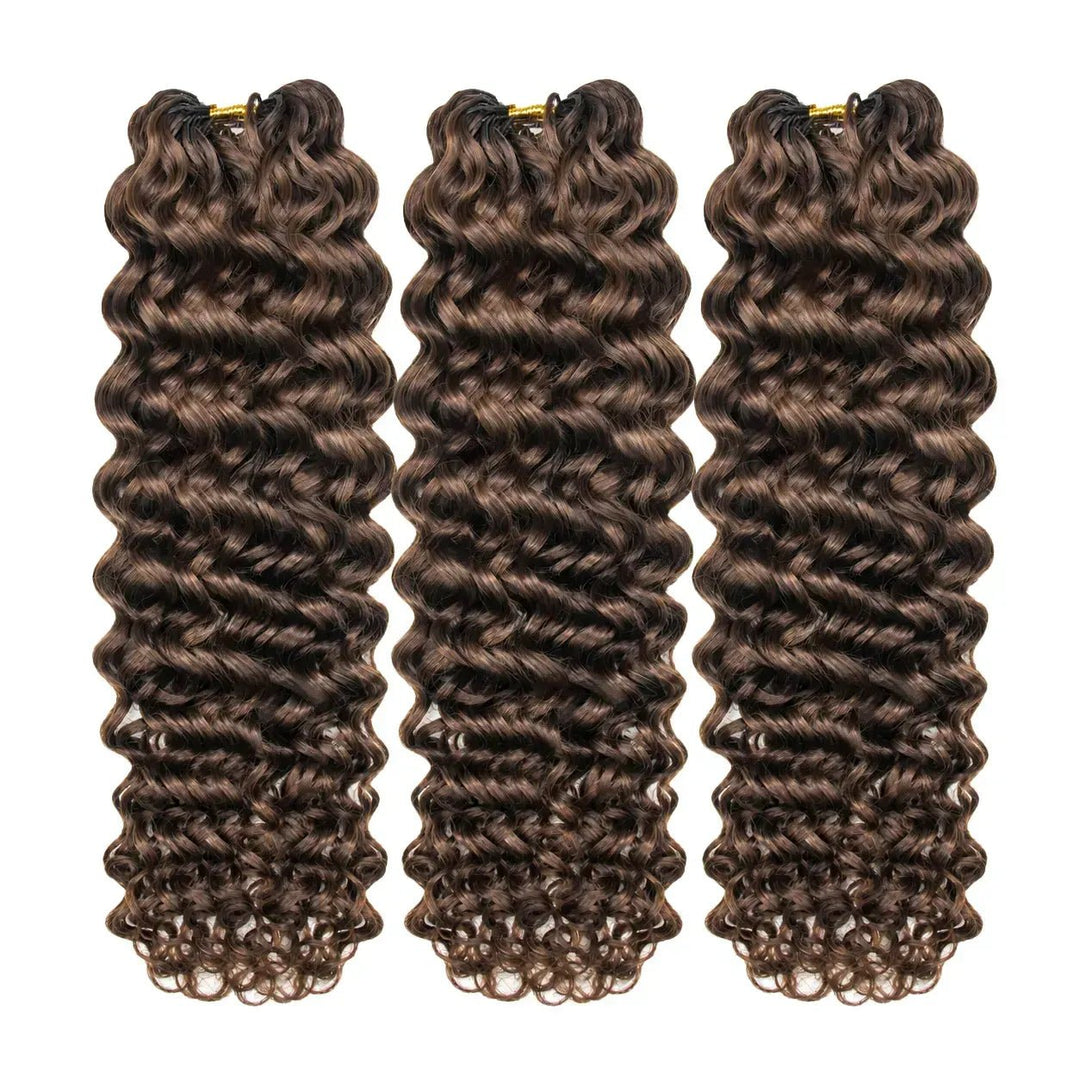 Ywigs #4 medium brown water wave human crochet hair 3 bundles
