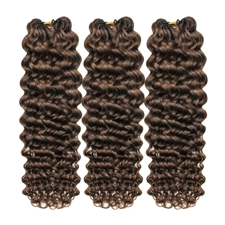 Ywigs #4 medium brown water wave human crochet hair 3 bundles