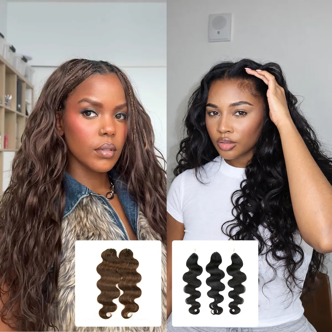 Ywigs #4 & Natural Black Body Wave Crochet Hair, front view showing the brown and black color blend