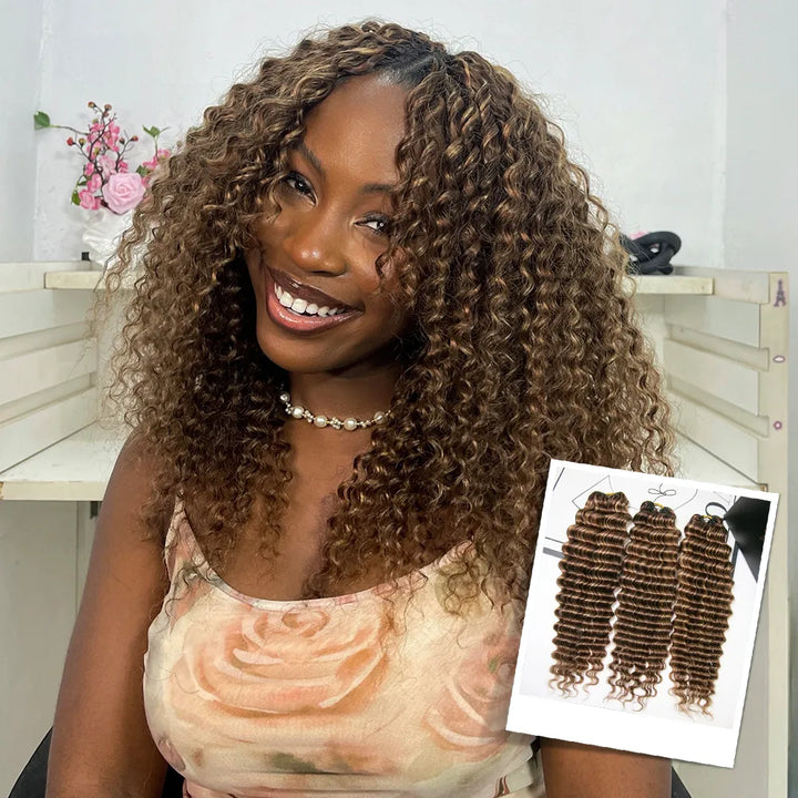 #4/27/30 Mix Color Blend Deep Wave Human Crochet Hair