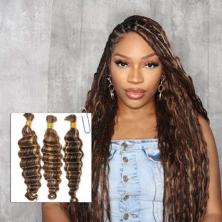 #4/#27/#30 Mix Color Blend Loose Deep Wave Boho Human Hair Bulk