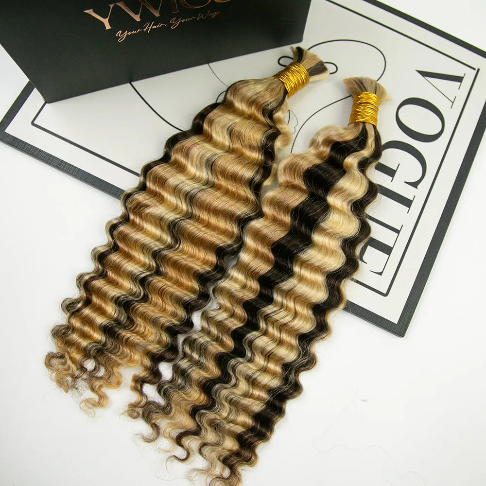 #4/#27/#613 Mix Color Blend Deep Wave Bulk Human Braiding Hair