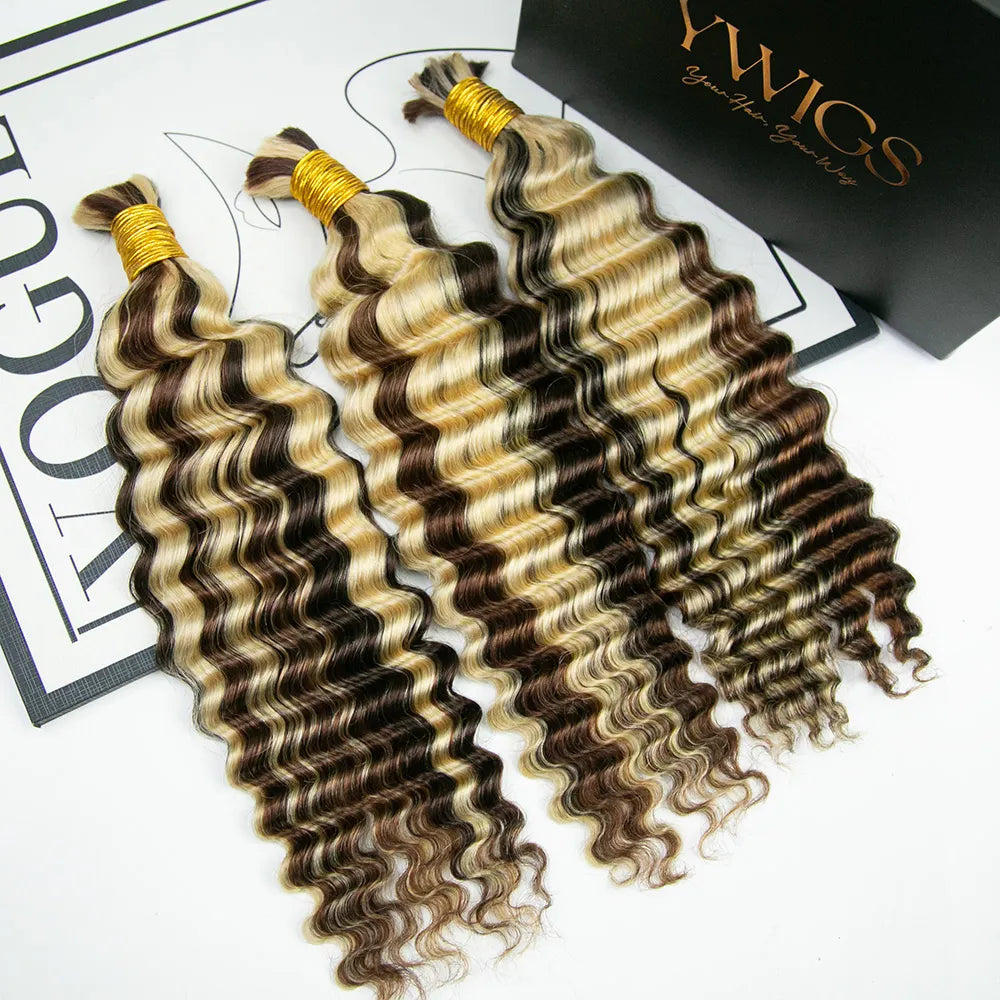#4/#30/#613 Mix Color Blend Deep Wave Bulk Human Braiding Hair