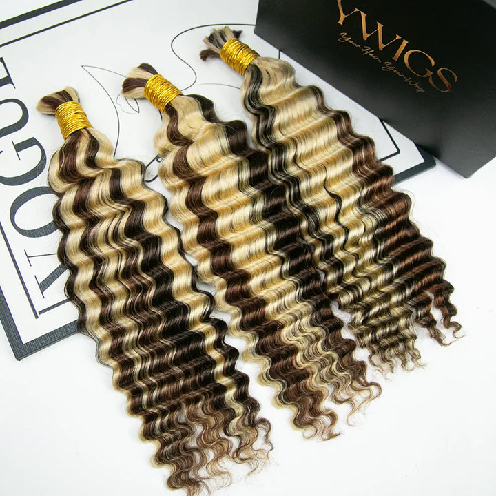 #4/#30/#613 Mix Color Blend Deep Wave Bulk Human Braiding Hair