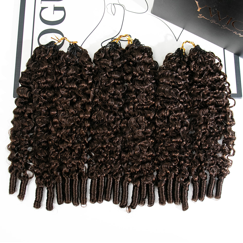#4 medium brown water curly feather crochet hair