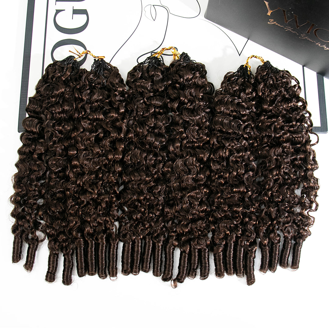 #4 medium brown water curly feather crochet hair