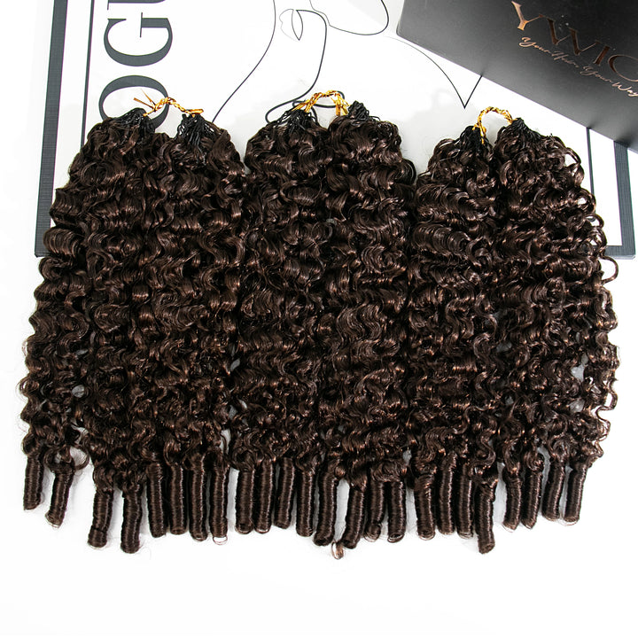 #4 medium brown water curly feather crochet hair