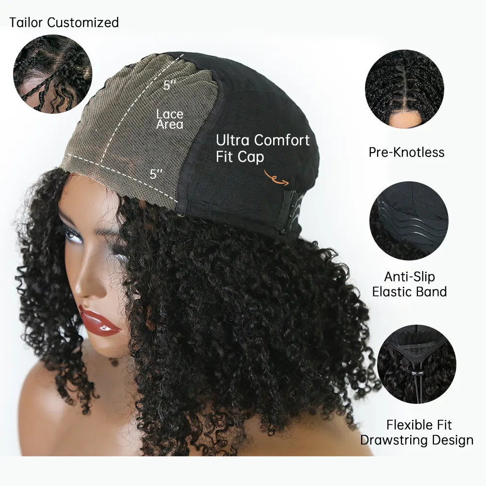 5x5 kinky curyly lace closure braid wig