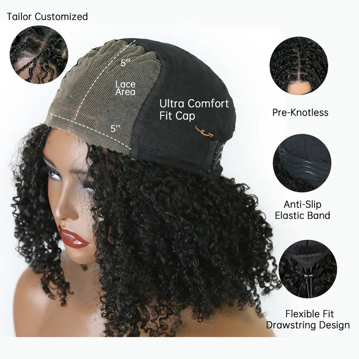 5x5 kinky curyly lace closure braid wig