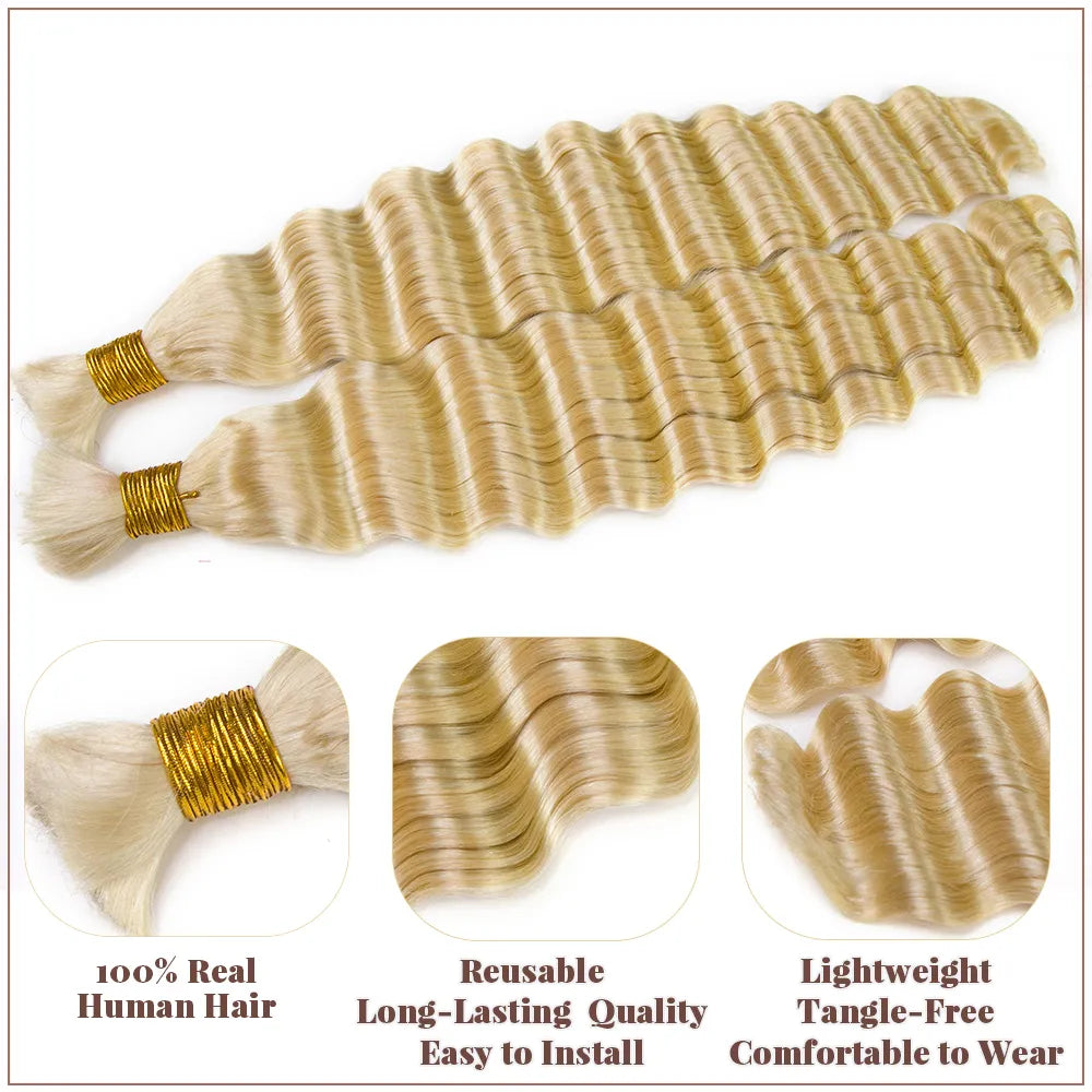 #613 Blonde Deep Wave Bulk Hair Extensions for Braiding