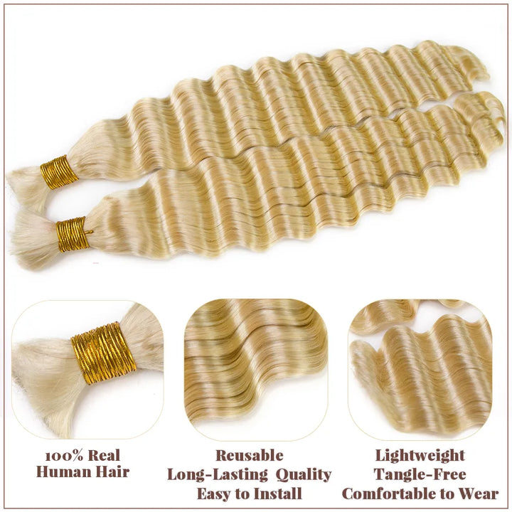 #613 Blonde Deep Wave Bulk Hair Extensions for Braiding
