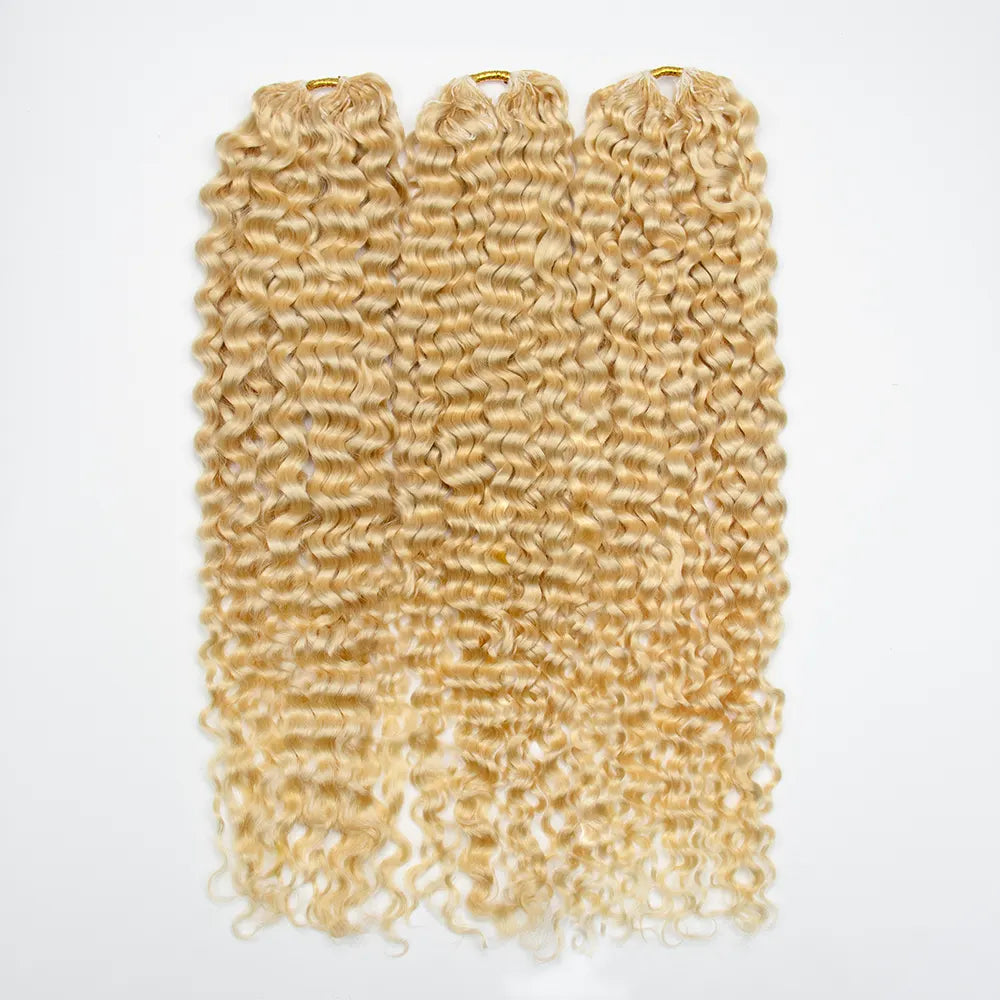 Ywigs #613 Platinum Blonde Water Wave Human Crochet Hair front view showing soft, defined waves and a light blonde color