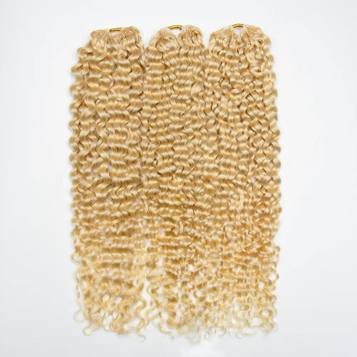 Ywigs #613 Platinum Blonde Water Wave Human Crochet Hair front view showing soft, defined waves and a light blonde color