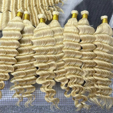 613 Blonde Deep Wave Bulk Hair Extensions for Braiding – Ywigs display picture 3