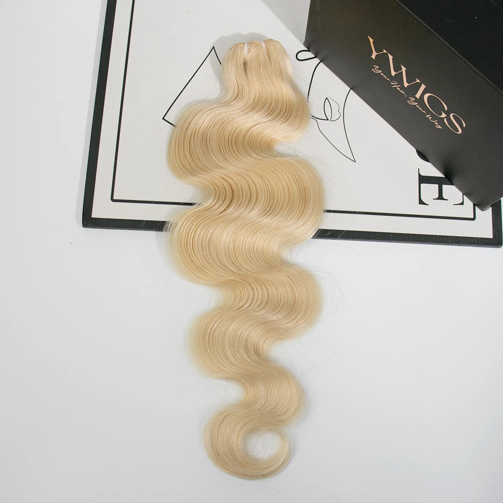 613 platinum blonde double drawn body wave weft bundles