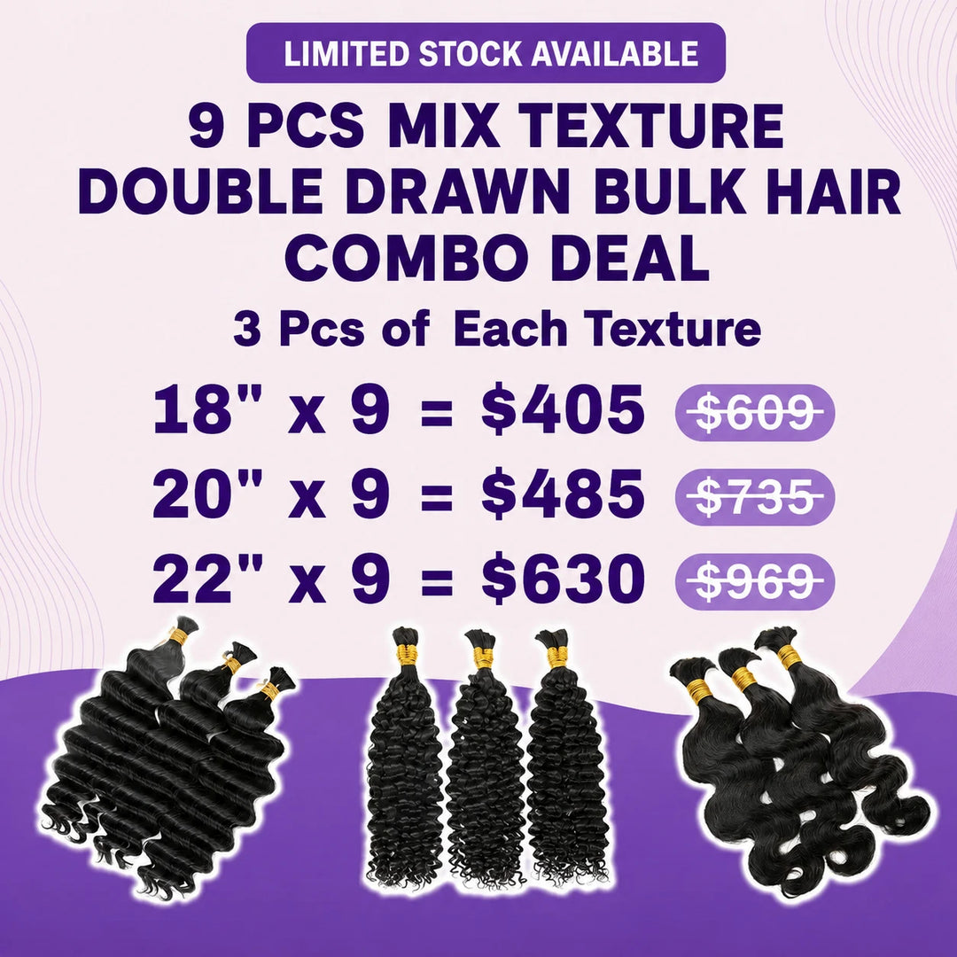 9 Bundles Double Drawn Bulk Hair Combo Deal $405-$630
