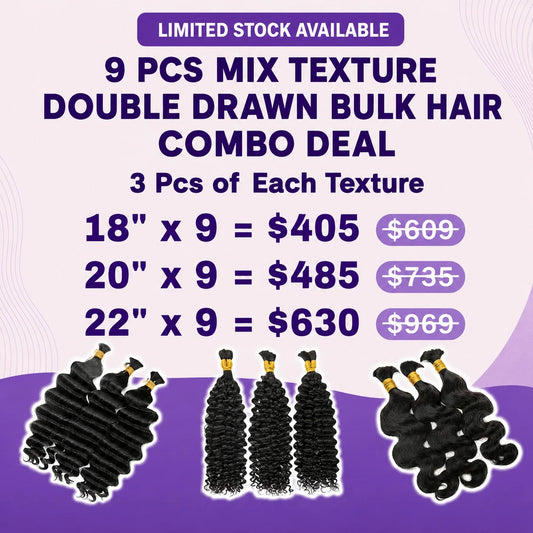 9 Bundles Double Drawn Bulk Hair Combo Deal $405-$630